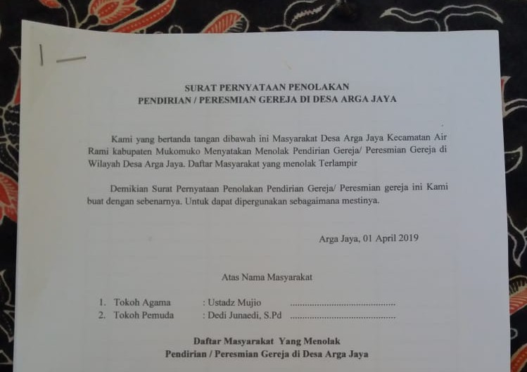 Masyarakat Desa Arga Jaya Buat Surat Penolakan Tolak Pendirian Gereja Intersisi News